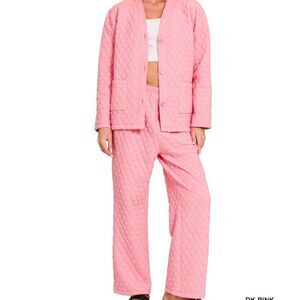 QUILTED JACKET AND PANTS SET DK Pink